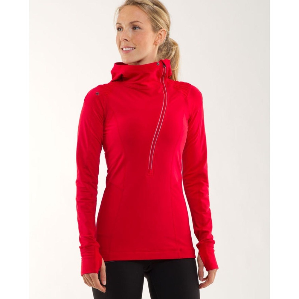 Lululemon Run For It Pullover Women 8‎ Currant Red Cross Train Pony Tail Hood